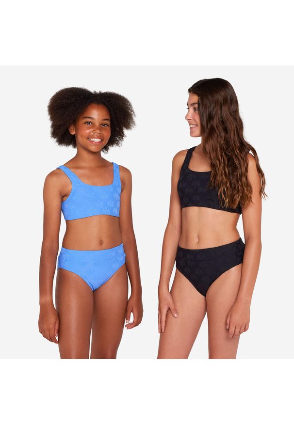 Kostium kąpielowy dwuczęściowy surfingowy dla dzieci Decathlon 500 Lao Miami. Kolor: czarny. Materiał: poliester, poliamid, materiał, elastan