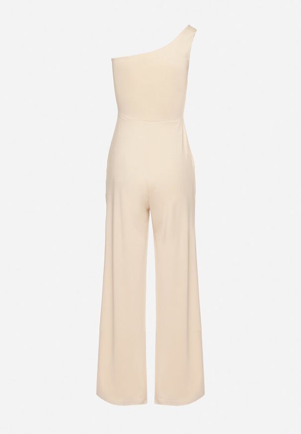 Born2be - Jasnobeżowy Asymetryczny Kombinezon na Jedno Ramię z Kieszeniami Efriele. Okazja: na co dzień, na randkę. Kolor: beżowy. Styl: casual