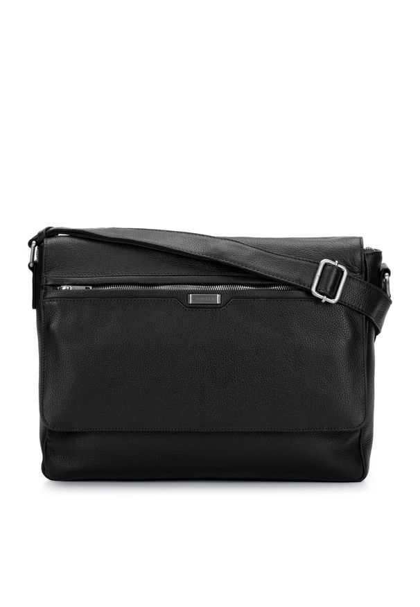 Wittchen - Męska torba na laptopa 11”/12” skórzana z kieszenią w klapie czarna. Kolor: czarny. Materiał: skóra. Styl: casual, elegancki