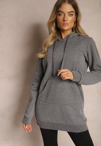 Renee - Ciemnoszara Bluza z Dodatkiem Bawełny Ozdobiona Sznurkami z Kapturem Mivasia. Okazja: na co dzień. Typ kołnierza: kaptur. Kolor: szary. Materiał: bawełna. Wzór: aplikacja. Styl: sportowy, casual, rockowy #4