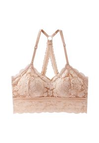 Intica - Braletka koronkowa bez fiszbin z krzyżującymi się ramiączkami Tawnee. Kolor: beżowy. Materiał: koronka. Wzór: koronka #1