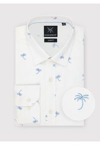 Pako Lorente - PAKO LORENTE – Biała męska koszula w palmy. Typ kołnierza: kołnierzyk klasyczny. Kolor: biały. Materiał: bawełna, elastan. Długość rękawa: długi rękaw. Długość: długie. Styl: klasyczny #1