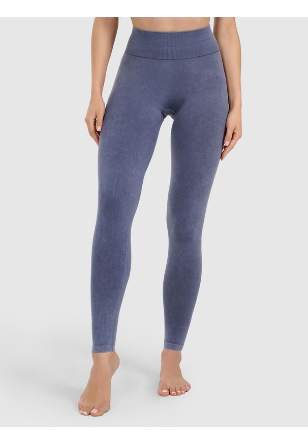 4f - 4F Legginsy do jogi i pilatesu bezszwowe damskie - granatowe XS/S. Stan: podwyższony. Kolor: niebieski. Materiał: włókno, materiał. Długość: długie. Wzór: ze splotem. Sport: joga i pilates