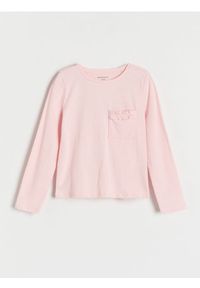 Reserved - Bawełniana koszulka z kieszonką - różowy. Kolor: różowy. Materiał: bawełna #1