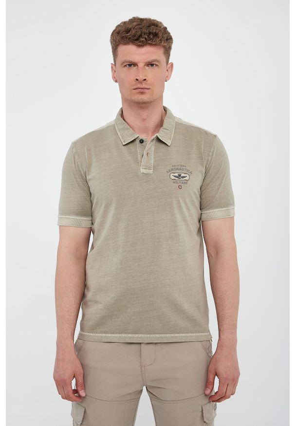 Aeronautica Militare - Polo męskie z naszywką AERONAUTICA MILITARE. Typ kołnierza: polo. Wzór: aplikacja