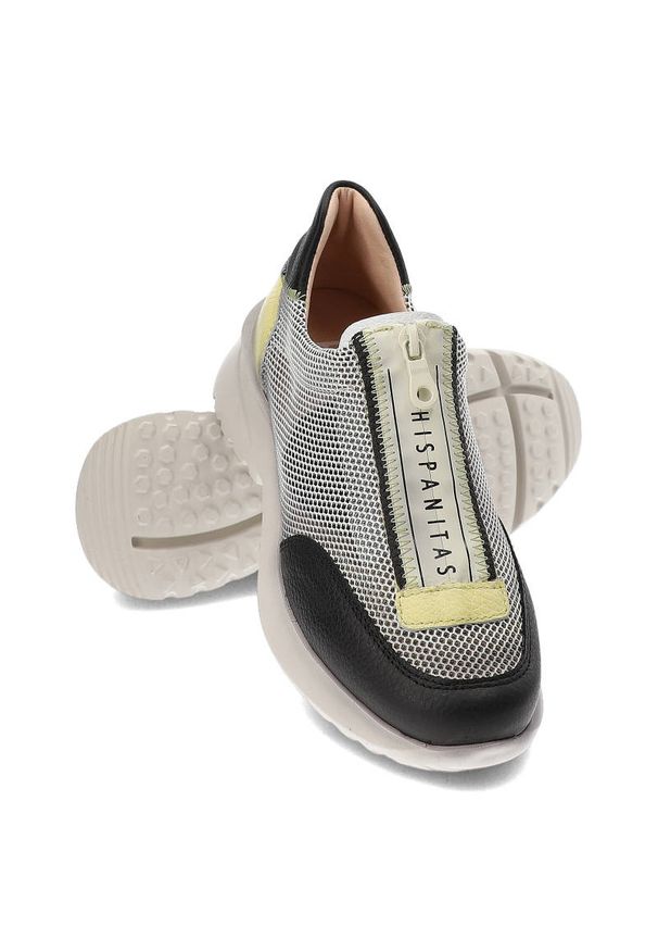 Czarne Sneakersy Hispanitas Stylowe Obuwie Damskie. Kolor: biały. Materiał: skóra, materiał. Szerokość cholewki: normalna. Obcas: na platformie. Styl: elegancki