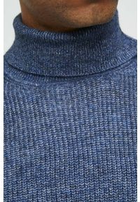 medicine - Medicine sweter z domieszką wełny męski kolor granatowy z golferm. Typ kołnierza: golf. Kolor: niebieski. Materiał: wełna. Długość rękawa: długi rękaw. Długość: długie. Wzór: melanż #2