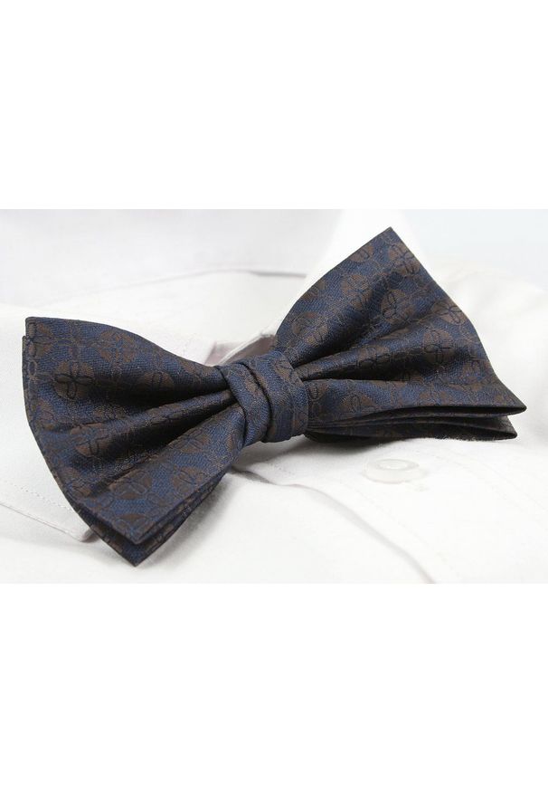 ZESTAW - Mucha z Poszetką Chattier - Granatowo-Brązowa. Kolor: beżowy, brązowy, niebieski, wielokolorowy. Styl: sportowy, elegancki