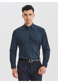 Pako Lorente - PAKO LORENTE - Granatowa koszula męska wzór geometryczny. Kolor: niebieski. Materiał: bawełna. Długość rękawa: długi rękaw. Długość: długie. Wzór: geometria. Sezon: jesień #1