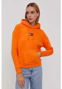 Tommy Jeans - Bluza bawełniana. Okazja: na co dzień. Typ kołnierza: kaptur. Kolor: pomarańczowy. Materiał: bawełna. Długość rękawa: długi rękaw. Długość: długie. Wzór: aplikacja. Styl: casual #2