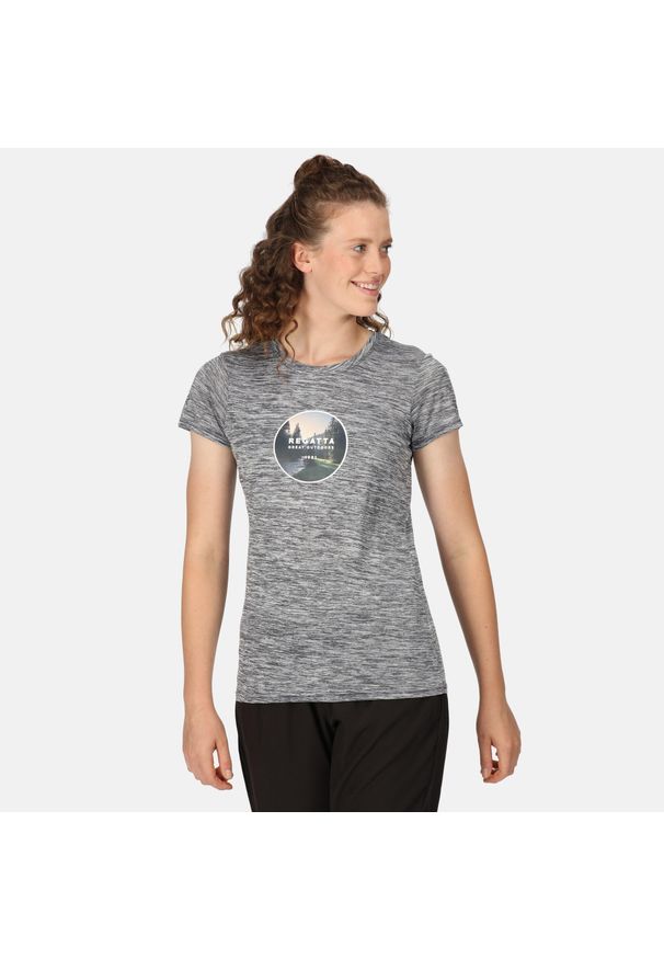 Regatta - Fingal VII damska turystyczna koszulka z krótkim rękawem. Kolor: niebieski. Materiał: tkanina. Długość rękawa: krótki rękaw. Długość: krótkie. Sport: turystyka piesza