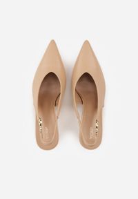 Renee - Ciemnobeżowe Szpilki Slingback VICES z Cholewką z Wycięciem V Natonale. Zapięcie: bez zapięcia. Kolor: beżowy. Materiał: koronka. Szerokość cholewki: normalna. Obcas: na szpilce #6