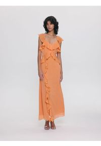 Reserved - Sukienka z falbanami - pomarańczowy. Kolor: pomarańczowy. Materiał: tkanina