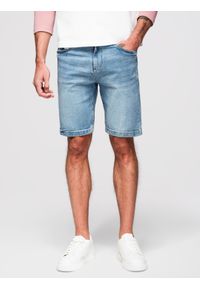 Ombre Clothing - Denimowe męskie szorty o klasycznym kroju – jasnoniebieskie V2 - Rozmiar: L. Kolor: niebieski. Materiał: jeans, bawełna, elastan, skóra. Wzór: aplikacja. Sezon: lato. Styl: klasyczny #1
