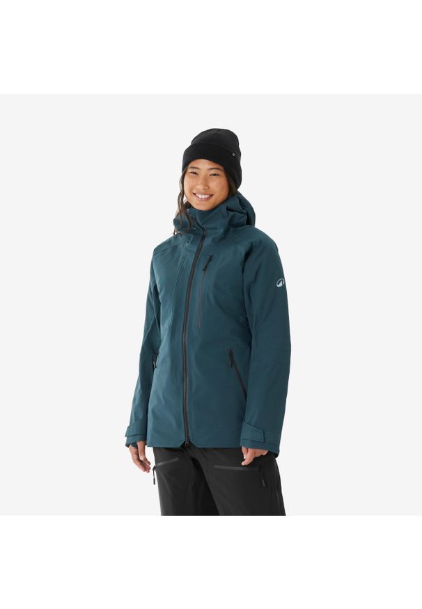 WEDZE - Kurtka narciarska i snowboardowa damska Quechua FR 500. Kolor: niebieski, wielokolorowy, zielony. Materiał: materiał. Sezon: zima. Sport: narciarstwo, snowboard