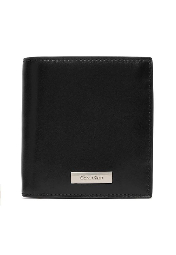 Calvin Klein Portfel Plaque Slim Trifold W Coin + Car LV04D1137G Czarny. Kolor: czarny. Materiał: skóra