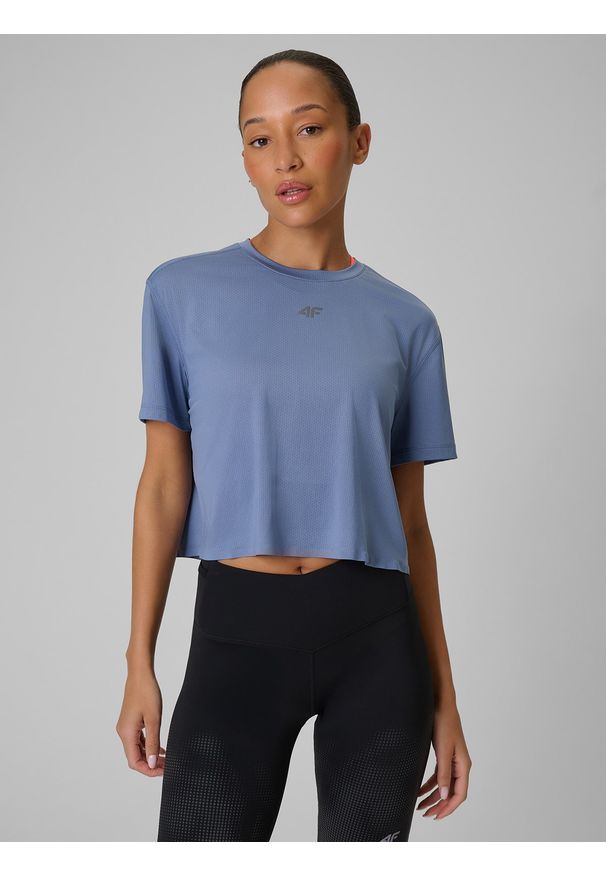 4f - 4F Koszulka do biegania szybkoschnąca damska - niebieska XS. Kolor: niebieski. Materiał: materiał. Sport: fitness, bieganie