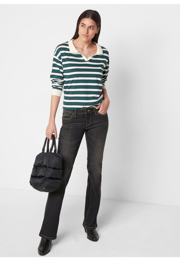 bonprix - Wygodne dżinsy ze stretchem o kroju bootcut, mid waist. Kolor: czarny
