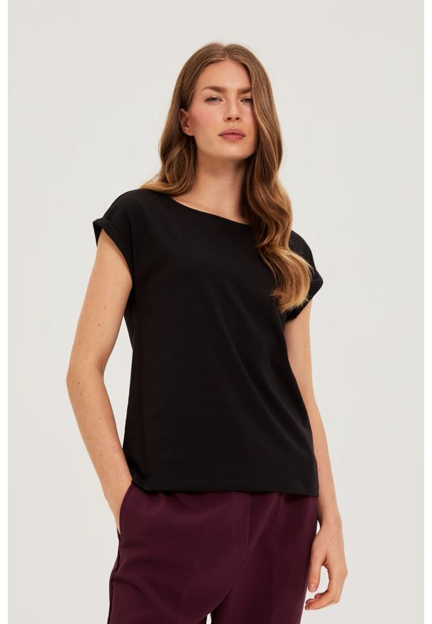 MOODO - Bawełniany t-shirt czarny. Kolor: czarny. Materiał: bawełna