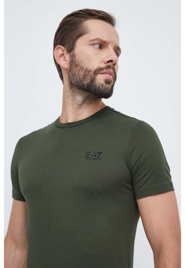 EA7 Emporio Armani t-shirt bawełniany kolor zielony z nadrukiem. Kolor: zielony. Materiał: bawełna. Wzór: nadruk