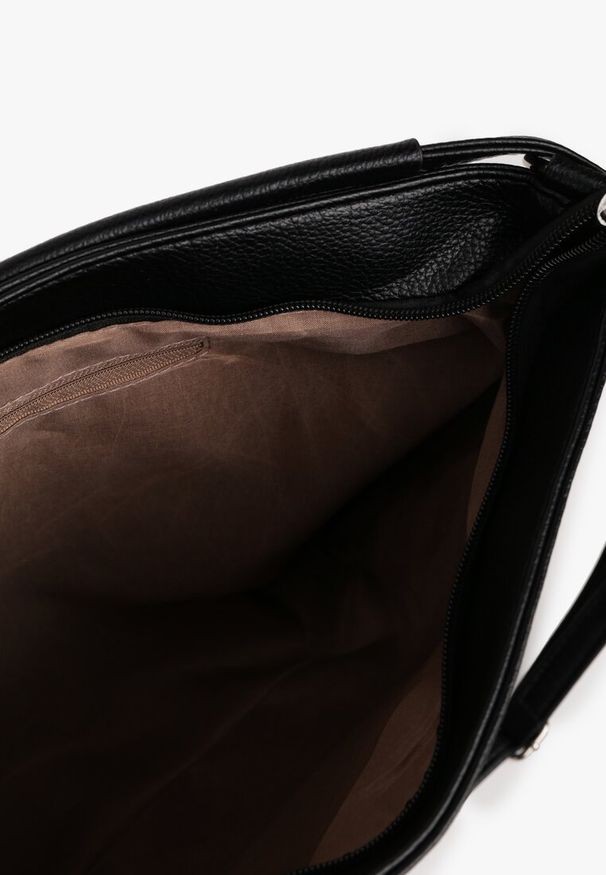 Renee - Czarna Pikowana Torebka w Stylu Shopperki z Metaliczną Ozdobą Lanovara. Kolor: czarny. Wzór: aplikacja. Materiał: pikowane. Styl: biznesowy, elegancki, casual