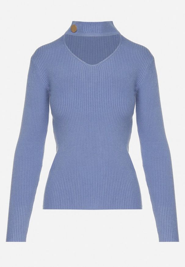 Born2be - Niebieski Sweter z Golfem z Ozdobnym Wycięciem Essine. Typ kołnierza: golf. Kolor: niebieski. Materiał: materiał. Sezon: zima