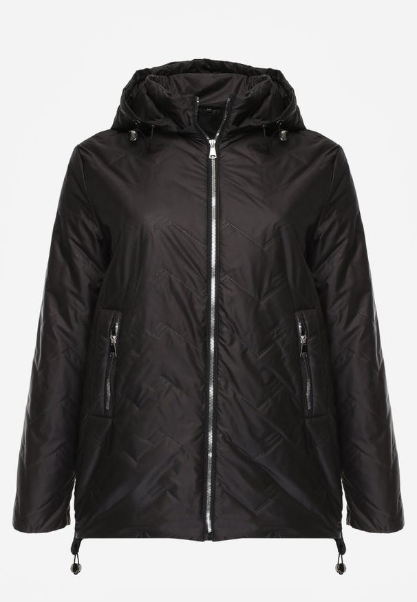 Born2be - Czarna Przejściowa Pikowana Kurtka z Odpinanym Kapturem Nevistta. Okazja: na spacer, na co dzień, do pracy. Kolekcja: plus size. Kolor: czarny. Materiał: poliester, jeans. Styl: casual, elegancki