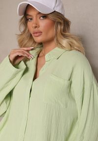 Renee - Jasnozielony Komplet z Bawełny Szorty i Koszula z Regulacją przy Rękawach Eleamari. Kolor: zielony. Materiał: bawełna