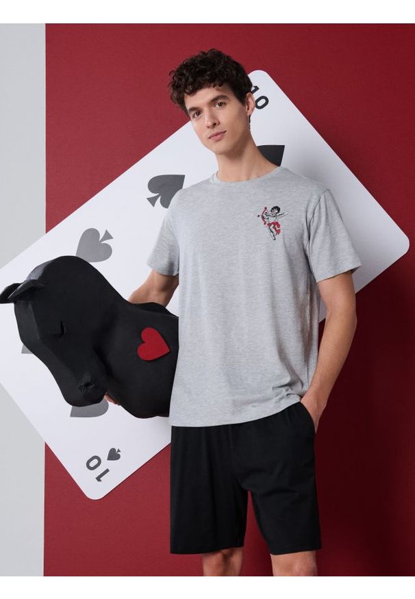 Sinsay - Bawełniana piżama dwuczęściowa z nadrukiem - wielobarwny. Materiał: bawełna. Wzór: nadruk