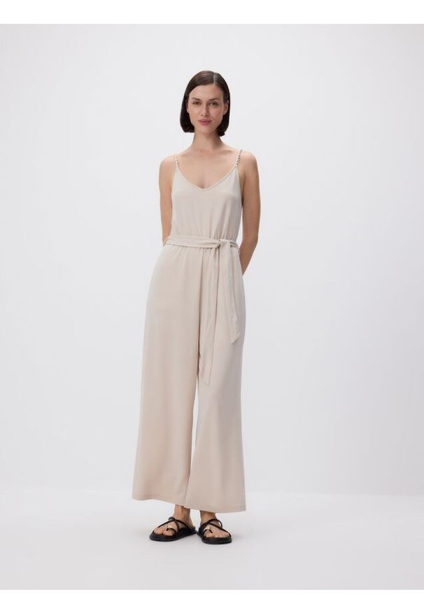 Reserved - Kombinezon z modalem - beżowy. Kolor: beżowy. Materiał: dzianina