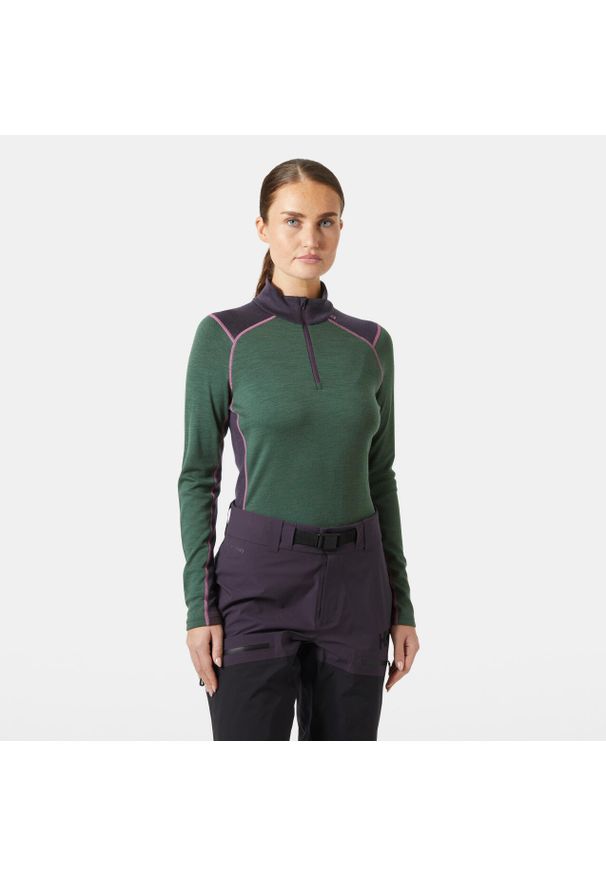 Bluza damska z zamkiem 1/2 Helly Hansen Lifa Midw. Kolor: zielony. Materiał: wełna