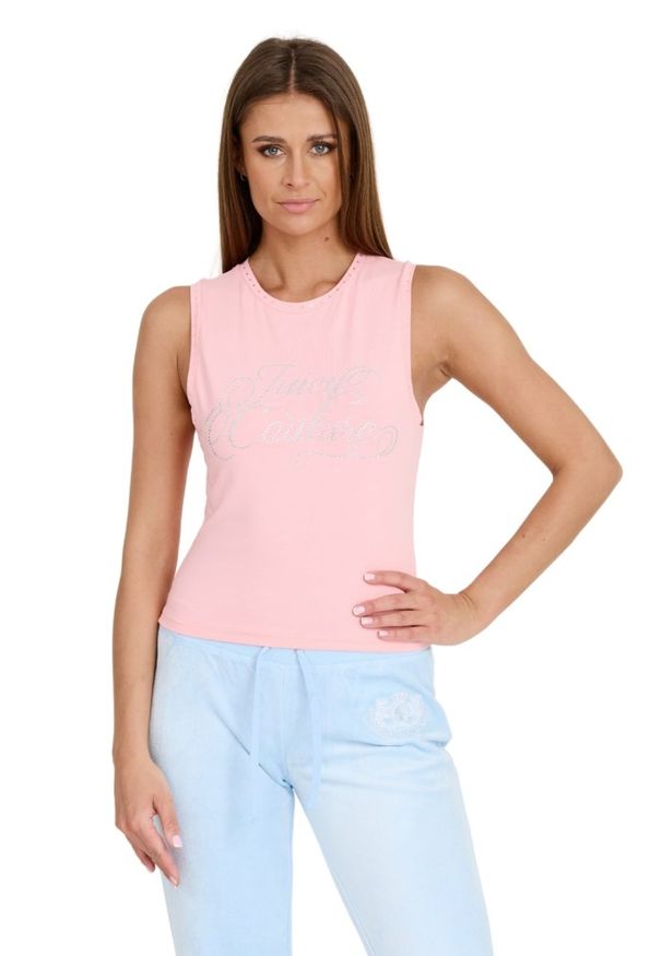 Juicy Couture - JUICY COUTURE Różowy top Blaine Juicy Script. Kolor: różowy