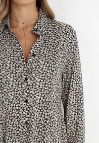 Born2be - Czarno-Biała Sukienka Hekadia. Okazja: na co dzień. Kolor: czarny. Materiał: wiskoza, tkanina. Długość rękawa: długi rękaw. Wzór: kwiaty. Typ sukienki: proste, koszulowe. Styl: casual. Długość: maxi #3