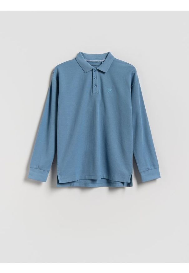 Reserved - Bawełniany longsleeve polo - jasnoniebieski. Typ kołnierza: polo. Kolor: niebieski. Materiał: bawełna. Długość rękawa: długi rękaw