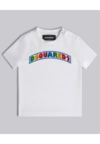 DSQUARED2 KIDS - Biała koszulka z kolorowym nadrukiem 0-3 lat. Kolor: biały. Materiał: jersey, bawełna. Wzór: kolorowy, nadruk. Sezon: lato #1