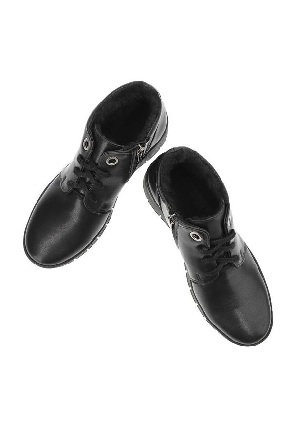 Czarne Trzewiki Armodo Ocieplane Buty Damskie. Okazja: na co dzień. Zapięcie: sznurówki. Kolor: czarny. Materiał: futro, skóra, syntetyk. Wzór: gładki. Styl: elegancki, casual