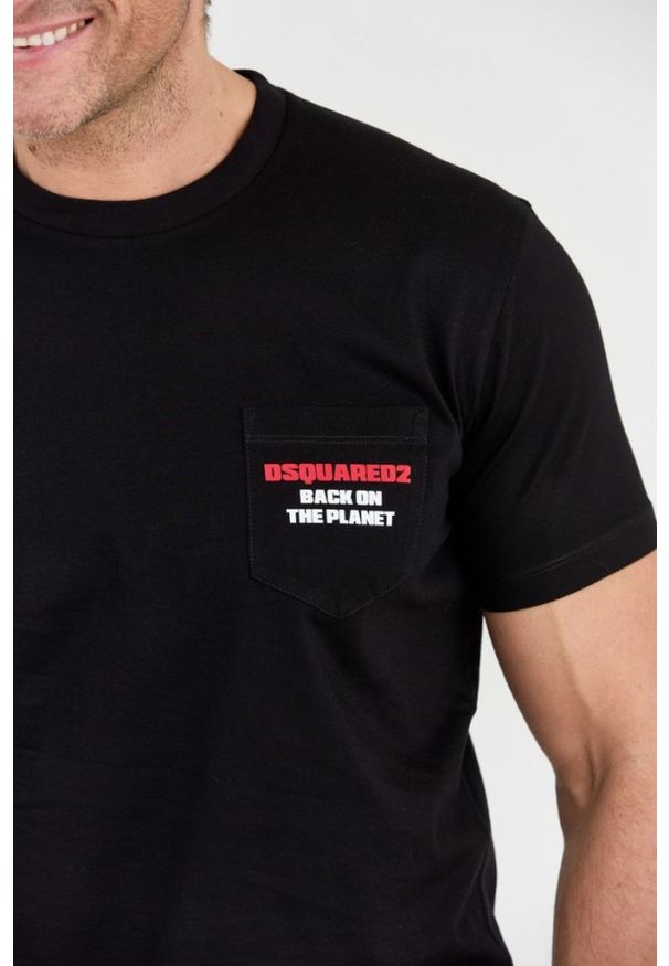 DSQUARED2 Czarny t-shit męski z kieszonką, Rozmiar S. Kolor: czarny