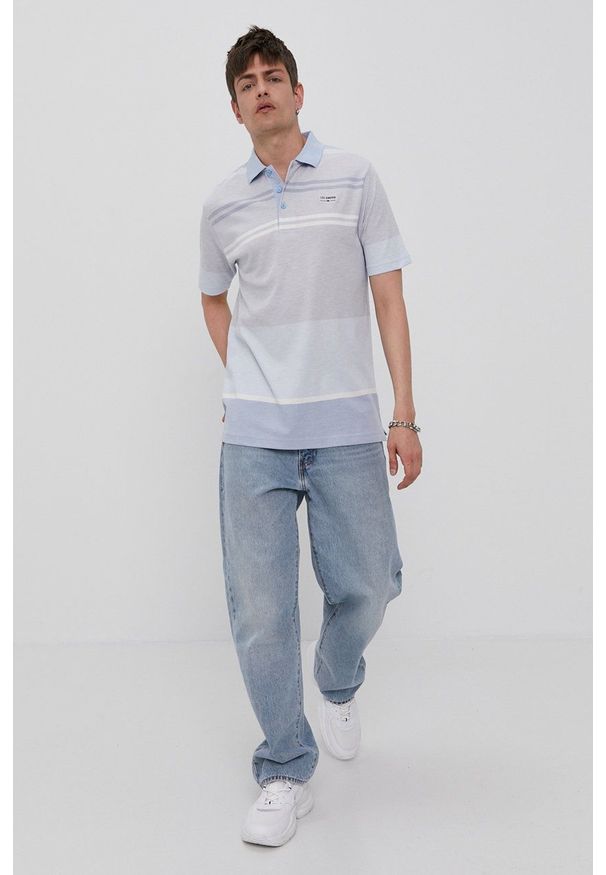 Lee Cooper Polo męskie wzorzysty. Okazja: na co dzień. Typ kołnierza: polo. Kolor: niebieski. Długość: krótkie. Styl: casual
