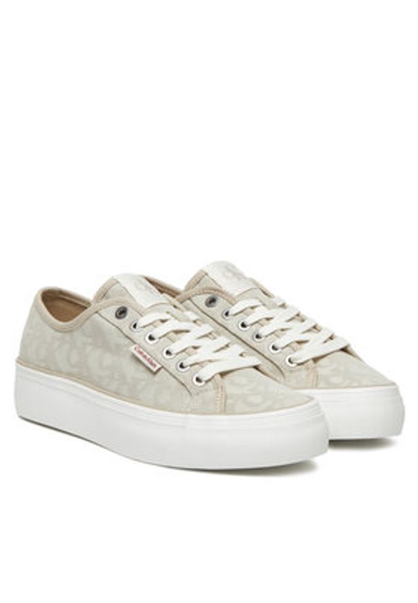 Calvin Klein Jeans Sneakersy Vulc Flatf Jacquard Aop YW0YW01965 Beżowy. Kolor: beżowy. Materiał: materiał