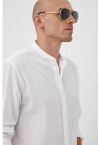 Liu Jo koszula z domieszką lnu męska kolor biały regular ze stójką. Typ kołnierza: kołnierzyk stójkowy. Kolor: biały. Materiał: len. Długość: długie #4