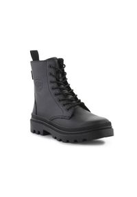 Buty do chodzenia męskie Palladium Pallatrooper. Wysokość cholewki: za kostkę. Zapięcie: sznurówki. Kolor: czarny. Materiał: guma, tkanina, skóra, materiał, syntetyk. Szerokość cholewki: normalna. Sport: turystyka piesza