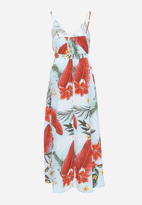 Born2be - Jasnoniebieska Sukienka z Wiskozy o Rozkloszowanym Kroju i Kopertowym Dekolcie na Ramiączkach Gilinestia. Okazja: na co dzień. Kolor: niebieski. Materiał: wiskoza. Długość rękawa: na ramiączkach. Typ sukienki: kopertowe. Styl: casual