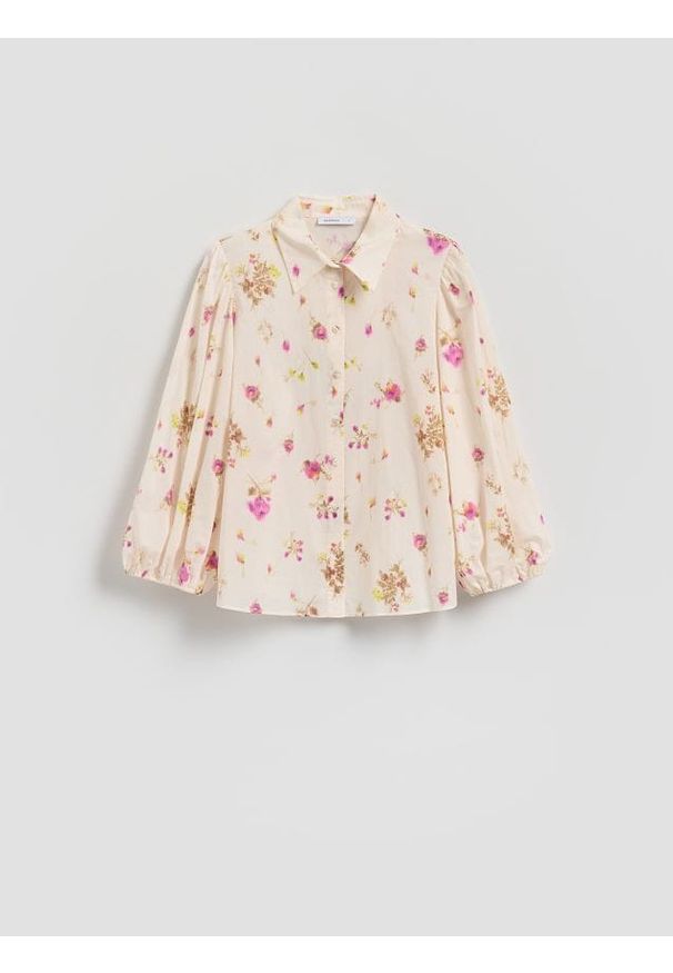 Reserved - Bawełniana koszula w kwiaty - różowy. Kolor: różowy. Materiał: bawełna. Wzór: kwiaty