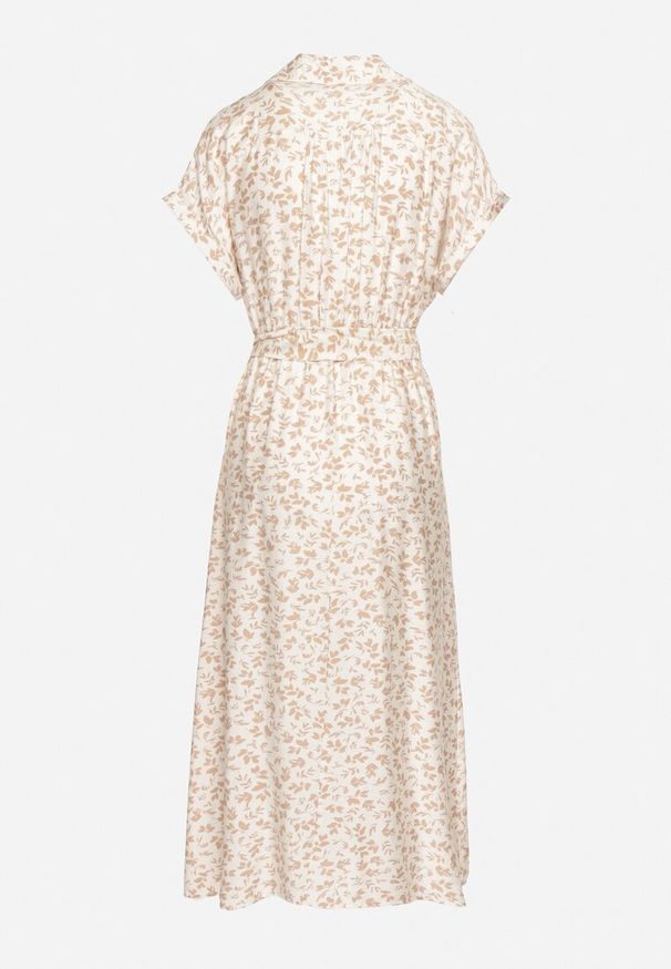 Born2be - Jasnobeżowa Bawełniana Sukienka w Kwiatki o Koszulowym Kroju z Wiązanym Paskiem Amondra. Okazja: na co dzień. Typ kołnierza: dekolt w kształcie V. Kolor: beżowy. Wzór: kwiaty. Typ sukienki: koszulowe. Materiał: bawełna. Długość rękawa: krótki rękaw. Sezon: wiosna, lato. Styl: casual, elegancki