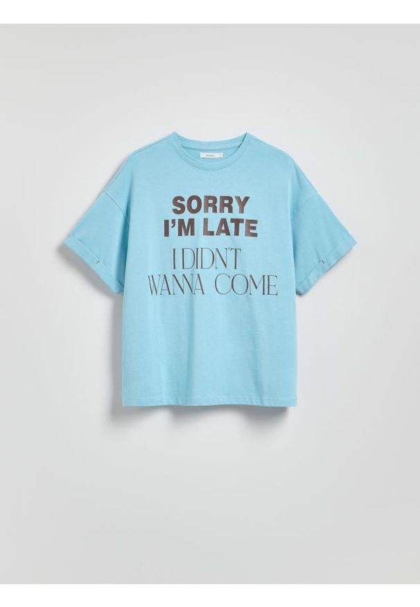 Reserved - T-shirt z nadrukiem - jasnoniebieski. Kolor: niebieski. Materiał: bawełna, dzianina. Wzór: nadruk