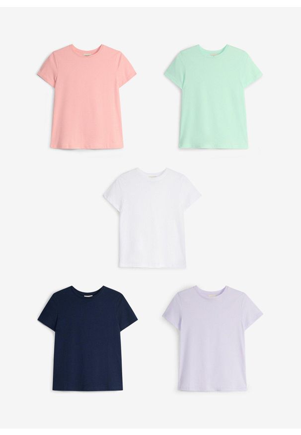 bonprix - T-shirt z czystej bawełny organicznej, (5 szt.). Kolor: niebieski. Materiał: bawełna. Styl: klasyczny