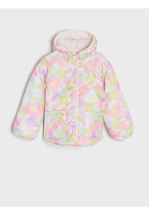 Sinsay - Kurtka przejściowa - różowy. Kolor: różowy. Materiał: materiał. Wzór: aplikacja, kwiaty, nadruk