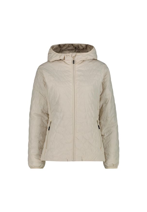 Kurtka puchowa damska z odpinanym kapturem CMP. Kolor: beżowy. Materiał: puch. Sezon: zima. Sport: narciarstwo