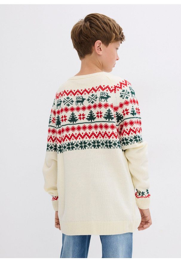 bonprix - Sweter dziecięcy w norweski wzór. Kolor: biały