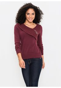 bonprix - Cienki sweter z bawełną. Kolor: czerwony. Materiał: dzianina, bawełna. Wzór: gładki, ze splotem #1